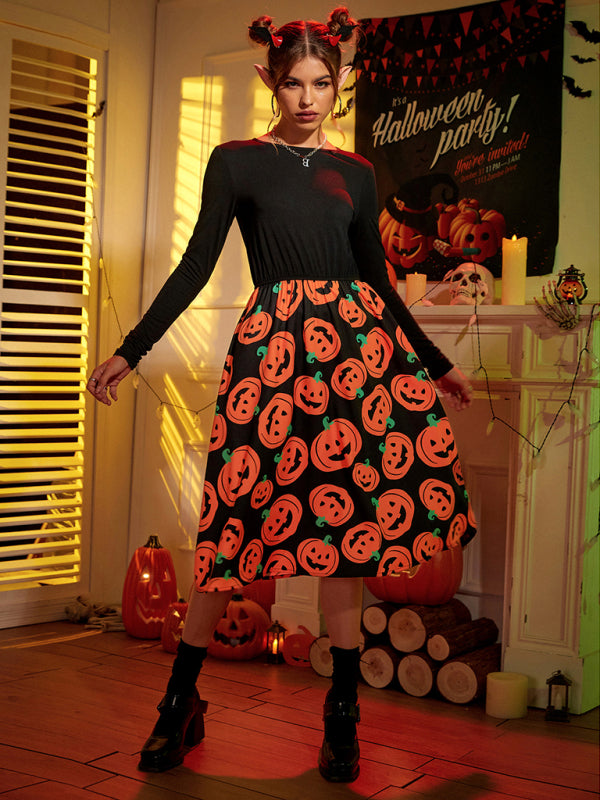 Blue Zone Planet | Women's Halloween print swing dress kakaclo