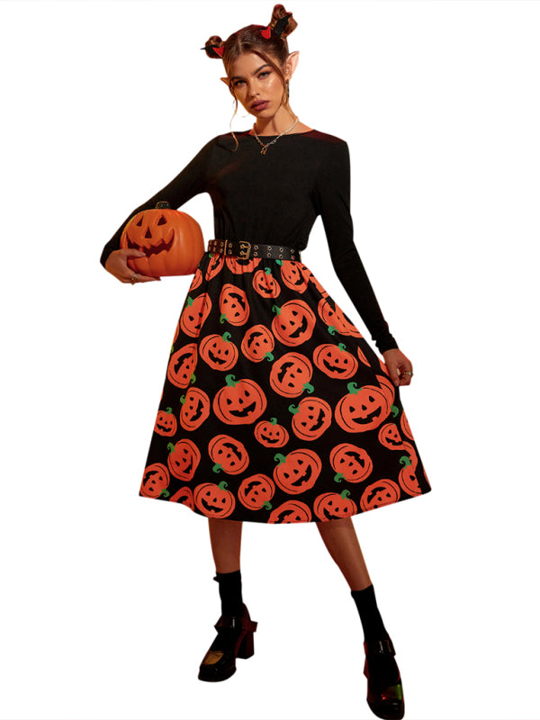 Blue Zone Planet | Women's Halloween print swing dress kakaclo