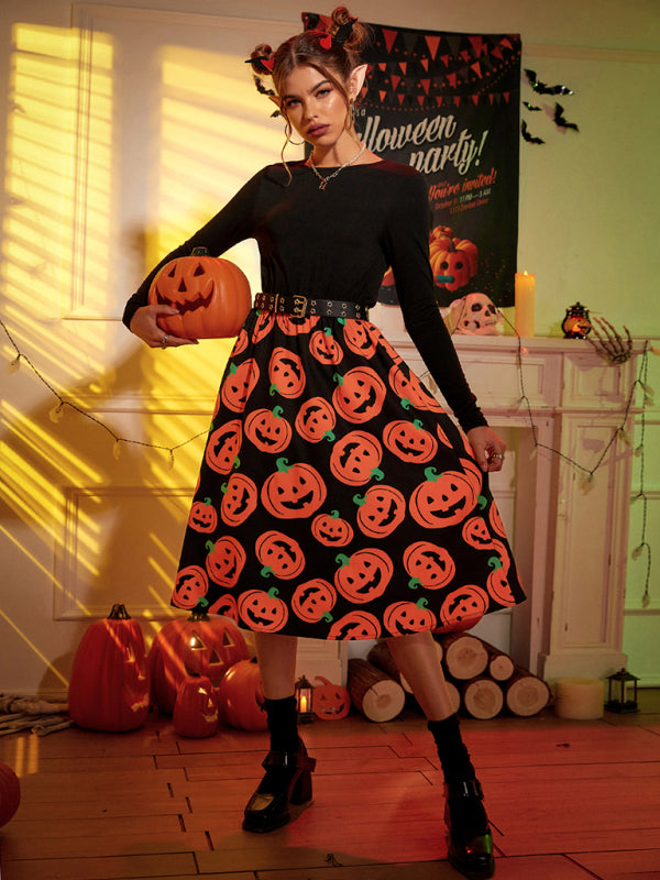 Blue Zone Planet | Women's Halloween print swing dress kakaclo