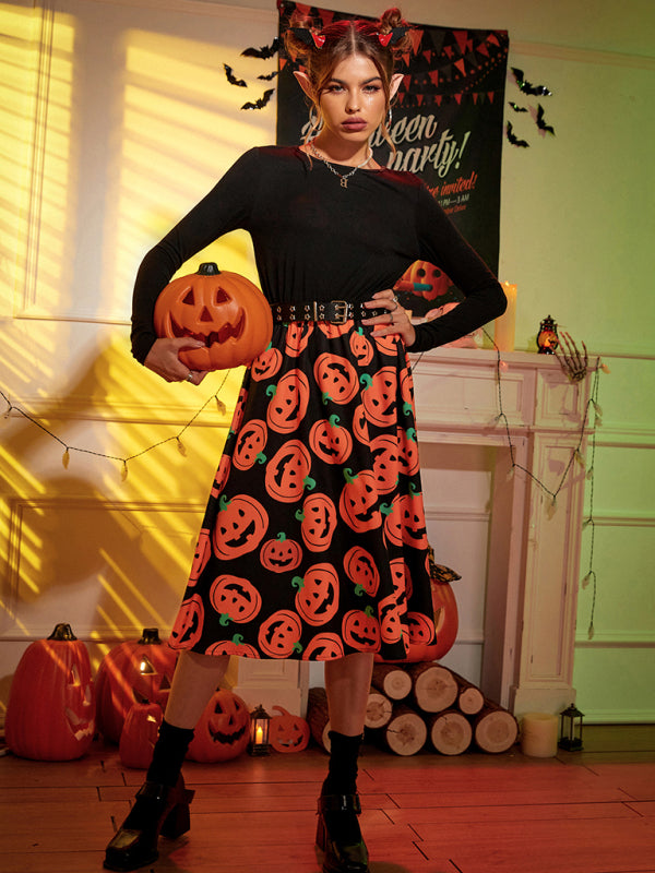 Blue Zone Planet | Women's Halloween print swing dress kakaclo