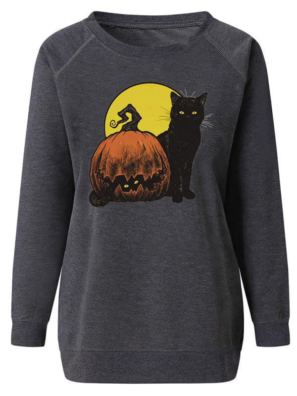 Women's Raglan Sleeve Loose Halloween Themed Print Top kakaclo