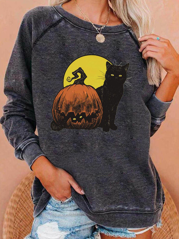 Women's Raglan Sleeve Loose Halloween Themed Print Top kakaclo