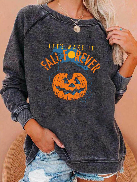 Women's Raglan Sleeve Loose Halloween Themed Print Top kakaclo