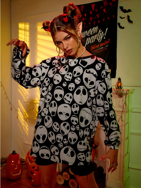 Blue Zone Planet | Women's Halloween Skull Print Blouse kakaclo