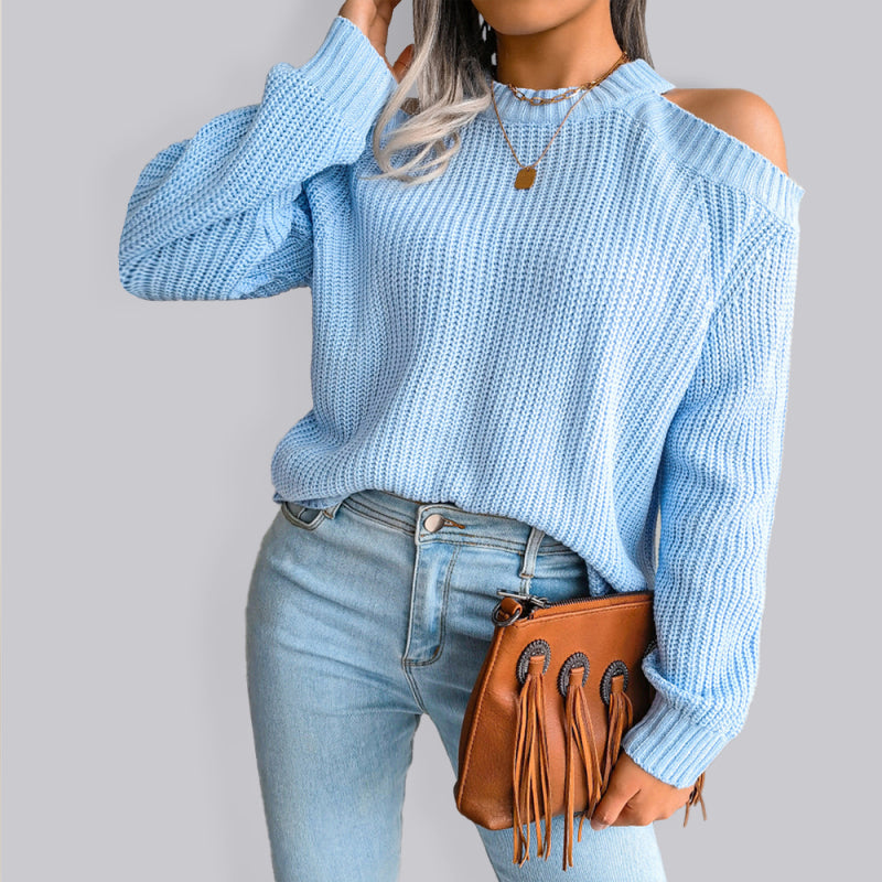 off shoulder loose knit sweater kakaclo