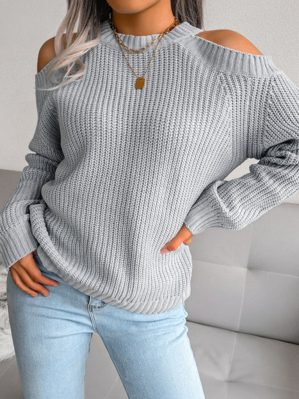 off shoulder loose knit sweater kakaclo