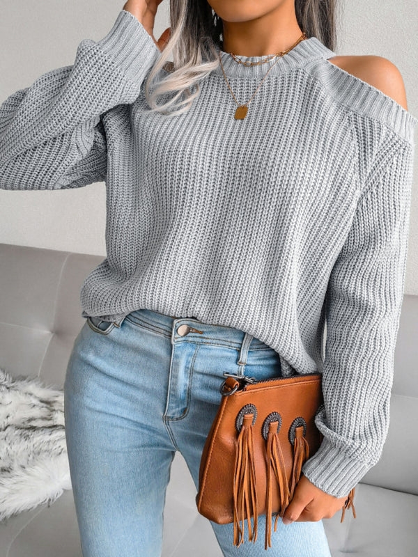 off shoulder loose knit sweater kakaclo