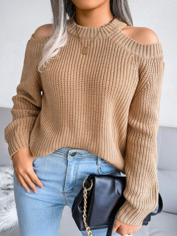 off shoulder loose knit sweater kakaclo