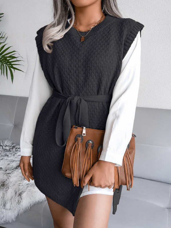 belt vest wool skirt knitted dress BLUE ZONE PLANET