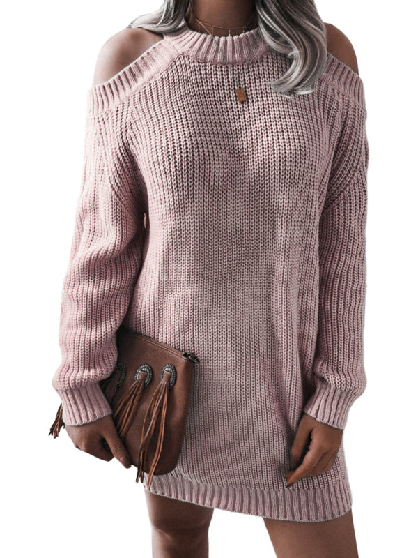off shoulder long sleeve loose wool dress BLUE ZONE PLANET