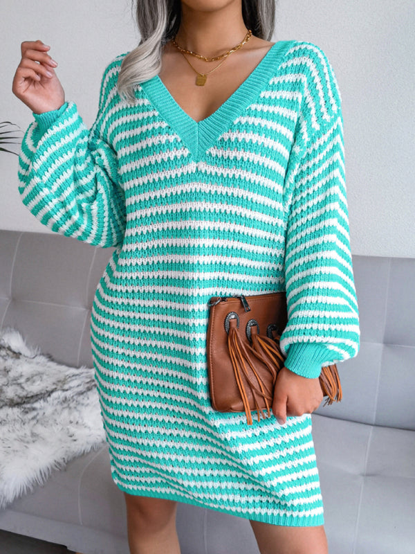 Blue Zone Planet | striped hollow wool dress knitted dress BLUE ZONE PLANET