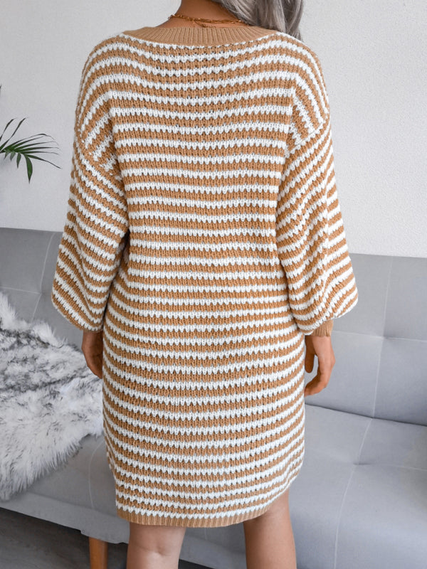 Blue Zone Planet | striped hollow wool dress knitted dress BLUE ZONE PLANET