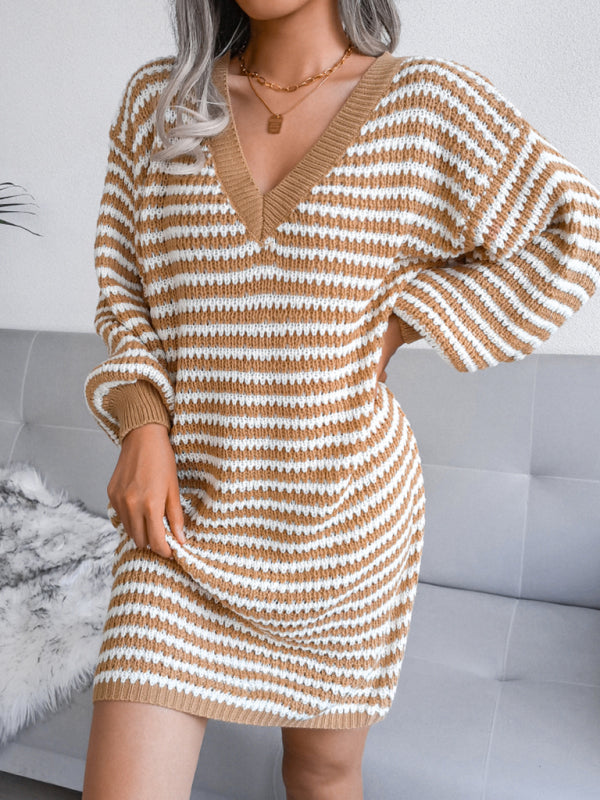 Blue Zone Planet | striped hollow wool dress knitted dress BLUE ZONE PLANET