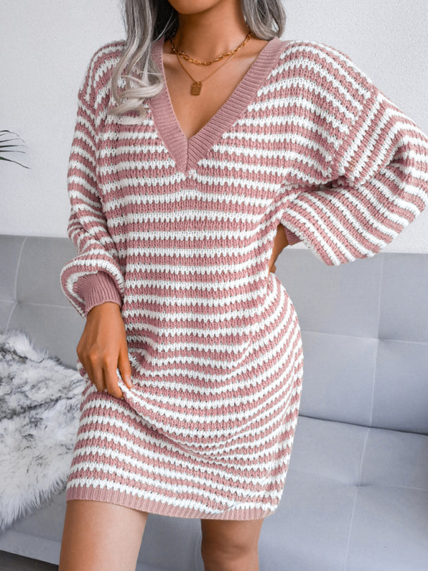 Blue Zone Planet | striped hollow wool dress knitted dress BLUE ZONE PLANET