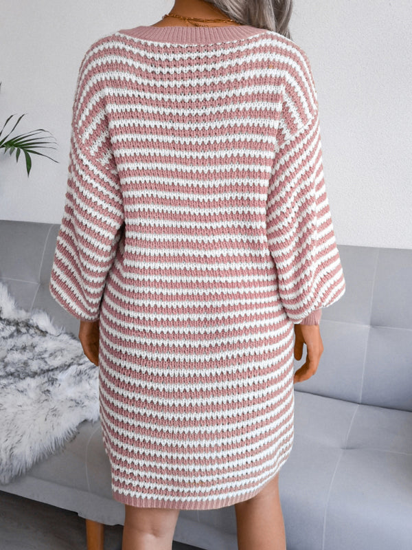 Blue Zone Planet | striped hollow wool dress knitted dress BLUE ZONE PLANET