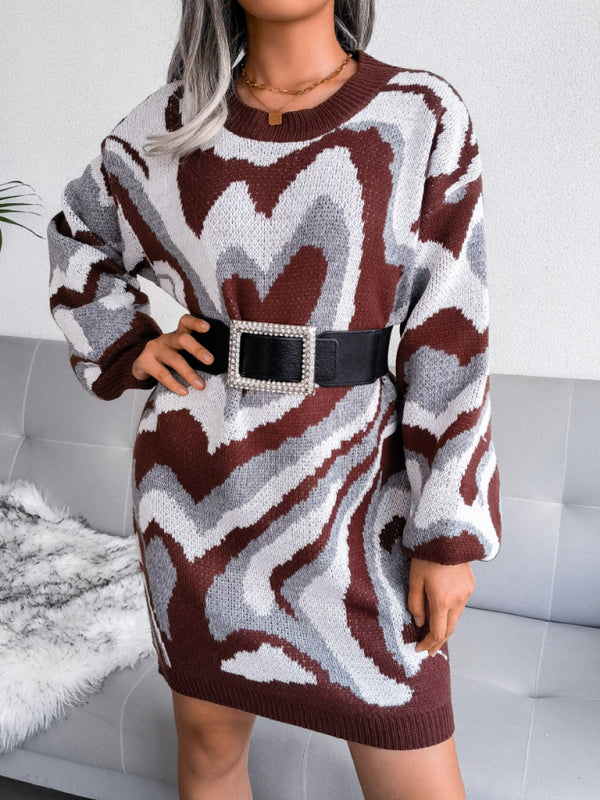Blue Zone Planet | contrast color love wool dress knitted dress BLUE ZONE PLANET