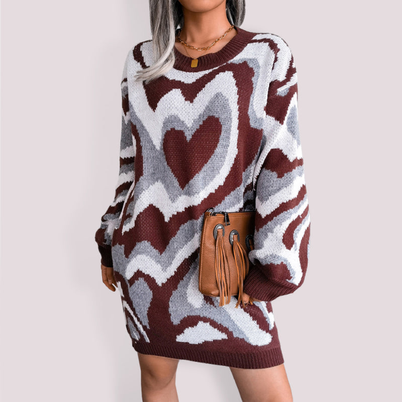 Blue Zone Planet | contrast color love wool dress knitted dress BLUE ZONE PLANET