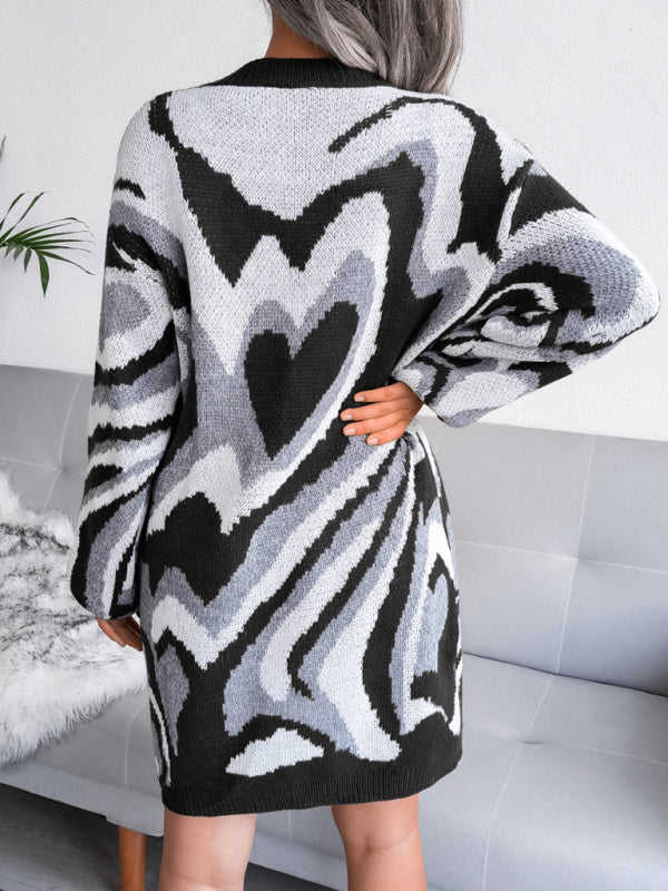 Blue Zone Planet | contrast color love wool dress knitted dress BLUE ZONE PLANET