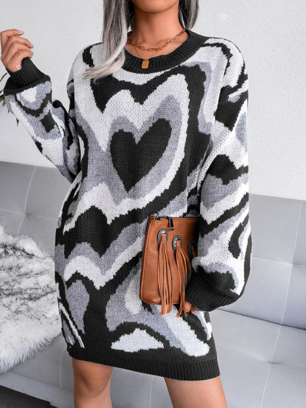 Blue Zone Planet | contrast color love wool dress knitted dress BLUE ZONE PLANET