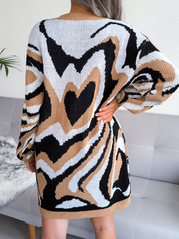 Blue Zone Planet | contrast color love wool dress knitted dress BLUE ZONE PLANET