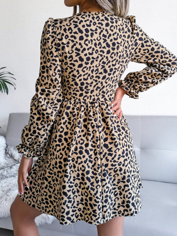 Leopard Print waist Pleated Dress kakaclo