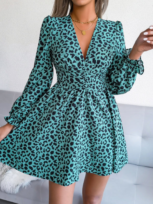 Leopard Print waist Pleated Dress kakaclo