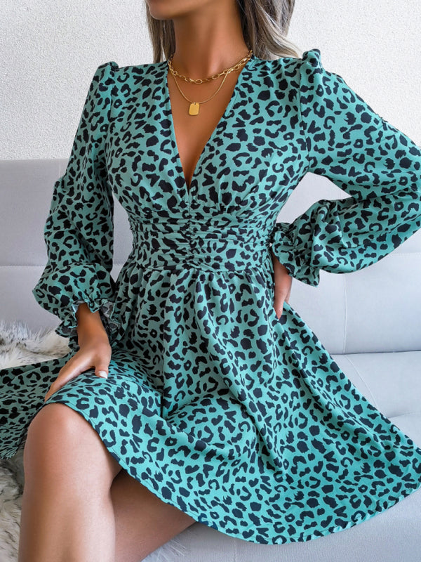 Leopard Print waist Pleated Dress kakaclo