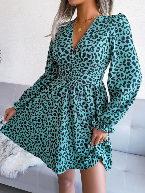 Leopard Print waist Pleated Dress kakaclo