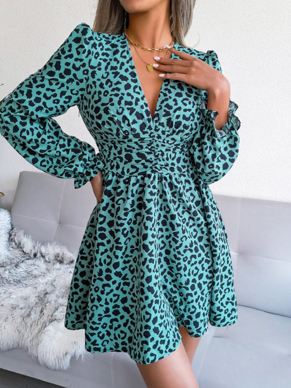 Leopard Print waist Pleated Dress kakaclo