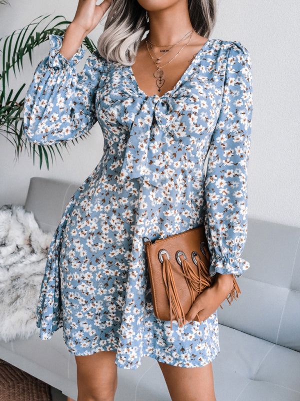 Blue Zone Planet | Women's casual bow Flower Chiffon Dress kakaclo
