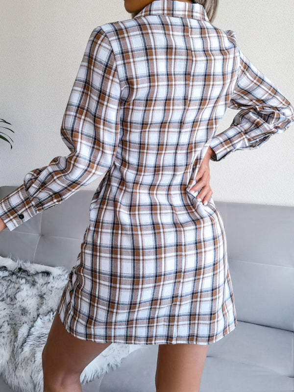 long sleeve Plaid tie cotton linen shirt skirt kakaclo