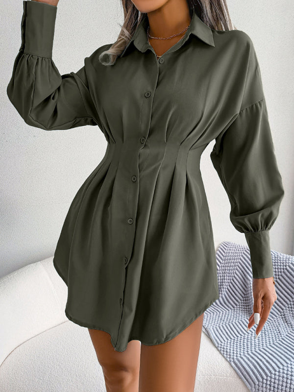 Lantern Sleeve waist asymmetric dress shirt skirt kakaclo