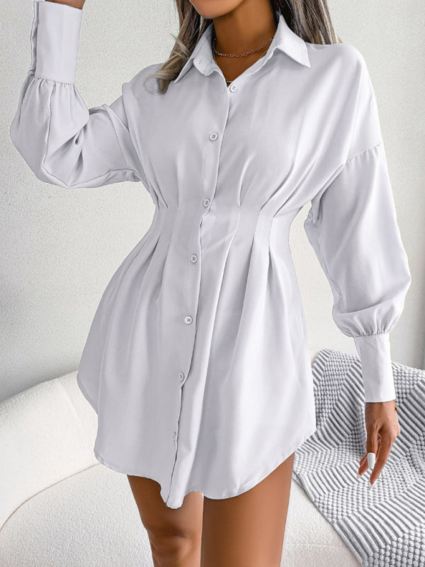 Lantern Sleeve waist asymmetric dress shirt skirt kakaclo