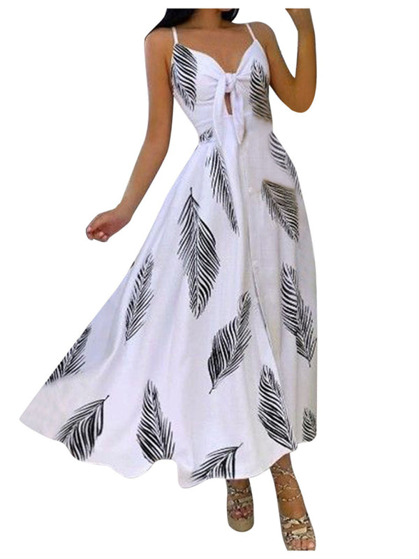 Lace Up Full Floral Halter Dress Long BLUE ZONE PLANET