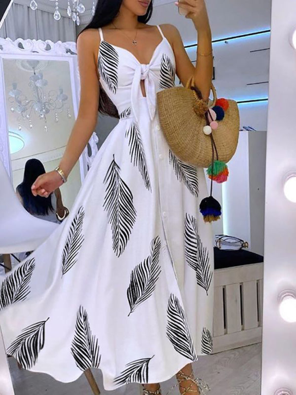 Lace Up Full Floral Halter Dress Long BLUE ZONE PLANET