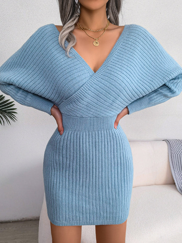 Sophia's Cross V-Neck Off-Shoulder Bodycon Mini Dress BLUE ZONE PLANET