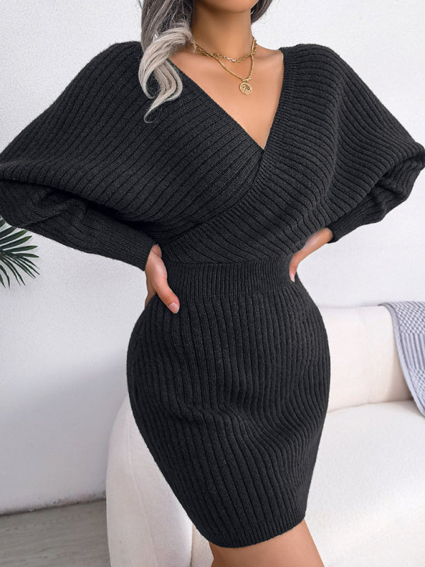 Sophia's Cross V-Neck Off-Shoulder Bodycon Mini Dress BLUE ZONE PLANET