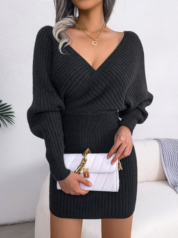 Sophia's Cross V-Neck Off-Shoulder Bodycon Mini Dress BLUE ZONE PLANET
