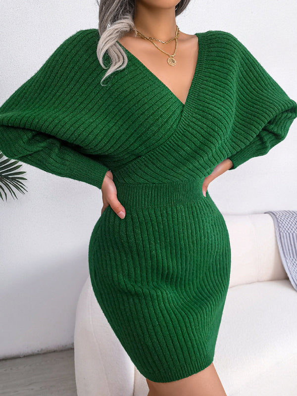 Sophia's Cross V-Neck Off-Shoulder Bodycon Mini Dress BLUE ZONE PLANET