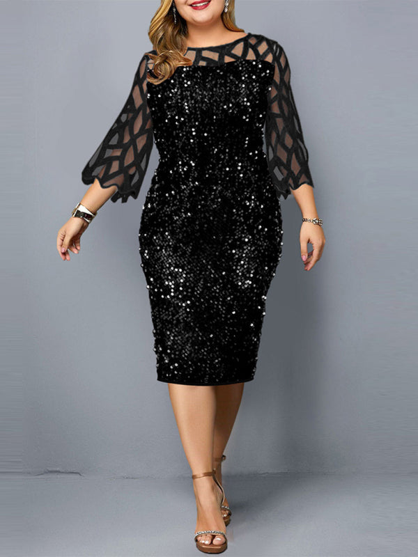 Personalized Sequin Design Plus Size Dress kakaclo