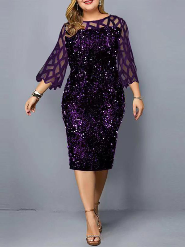 Personalized Sequin Design Plus Size Dress kakaclo