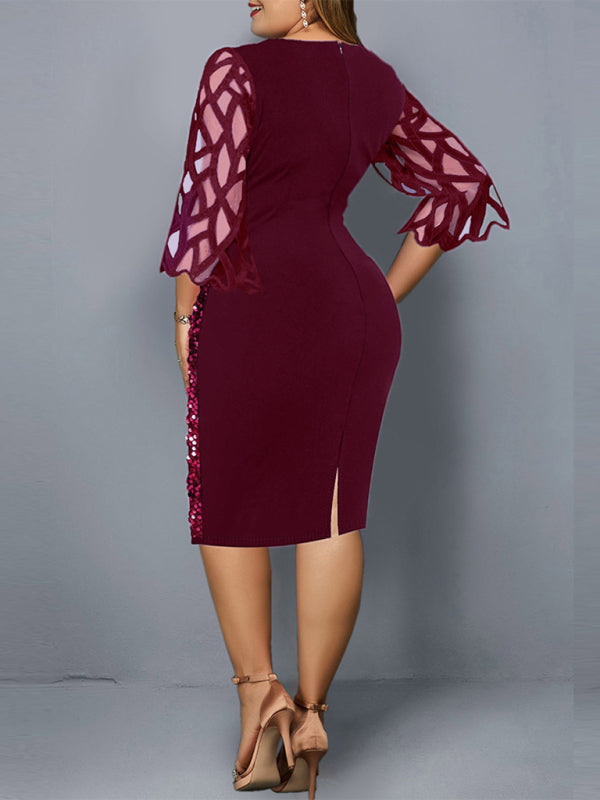 Personalized Sequin Design Plus Size Dress kakaclo