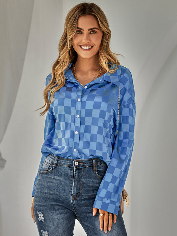 Blue Zone Planet | cardigan Plaid jacquard shirt BLUE ZONE PLANET