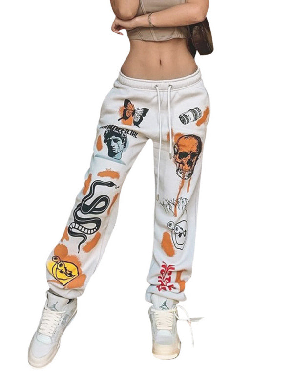 Blue Zone Planet |  Women's Halloween Print Tie High Waist Trousers kakaclo