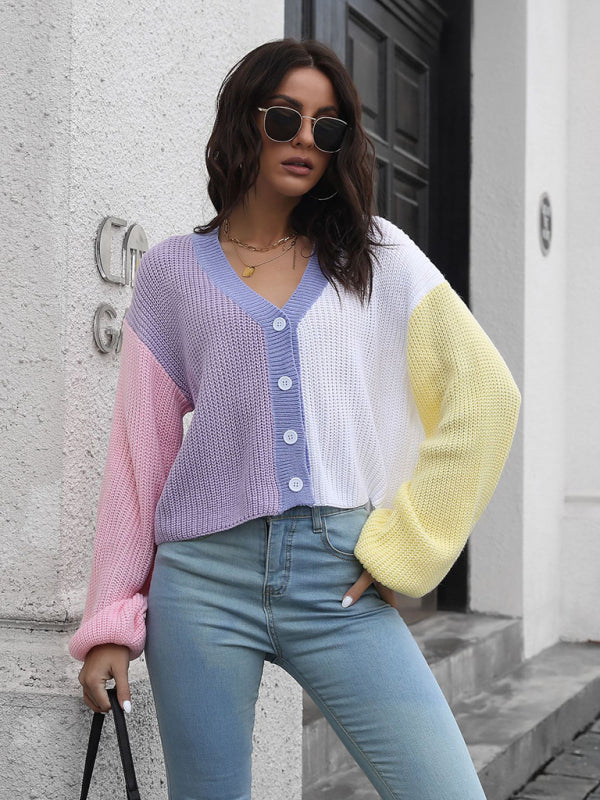 Blue Zone Planet | Colorblock Knit Cardigan Contrast Sweater BLUE ZONE PLANET