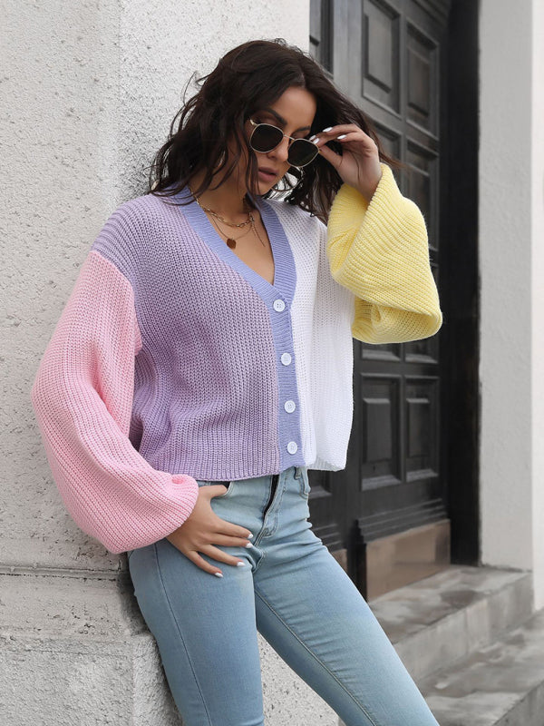 Blue Zone Planet | Colorblock Knit Cardigan Contrast Sweater BLUE ZONE PLANET