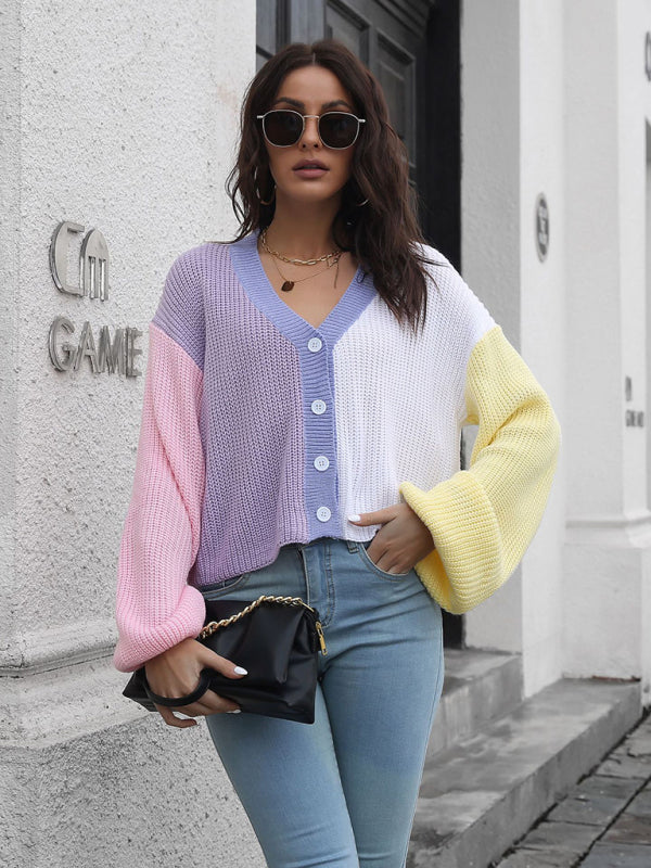 Blue Zone Planet | Colorblock Knit Cardigan Contrast Sweater BLUE ZONE PLANET