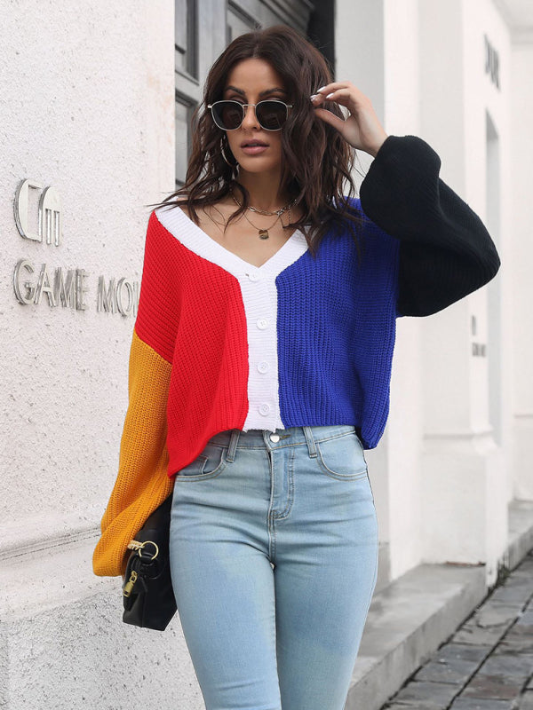 Blue Zone Planet | Colorblock Knit Cardigan Contrast Sweater BLUE ZONE PLANET