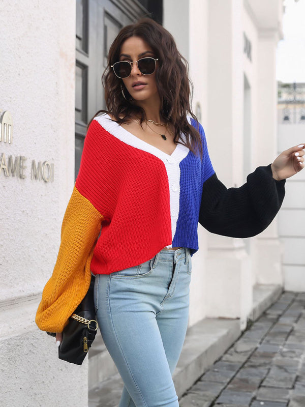 Blue Zone Planet | Colorblock Knit Cardigan Contrast Sweater BLUE ZONE PLANET