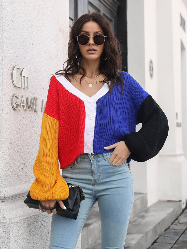 Blue Zone Planet | Colorblock Knit Cardigan Contrast Sweater BLUE ZONE PLANET